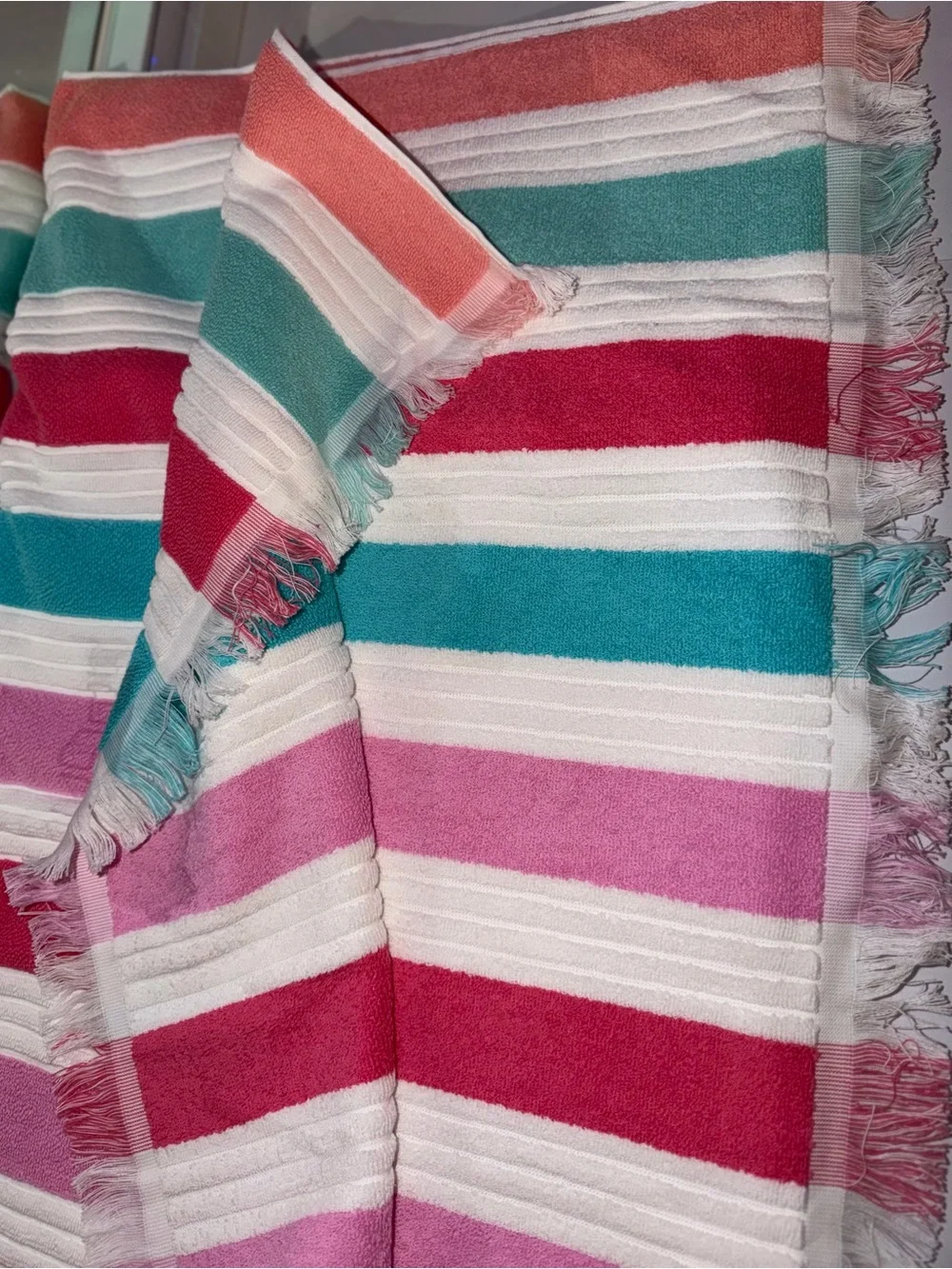Rachel Zoe Rainbow Stripes Fringed Oversized Beach Pool Resort Vacation Towel